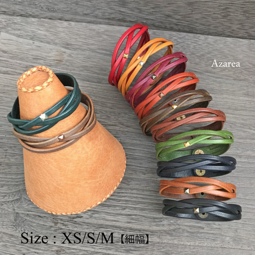 ビーズブレスレットA【キャメル】ネイティブ柄 革 レザー バックル  