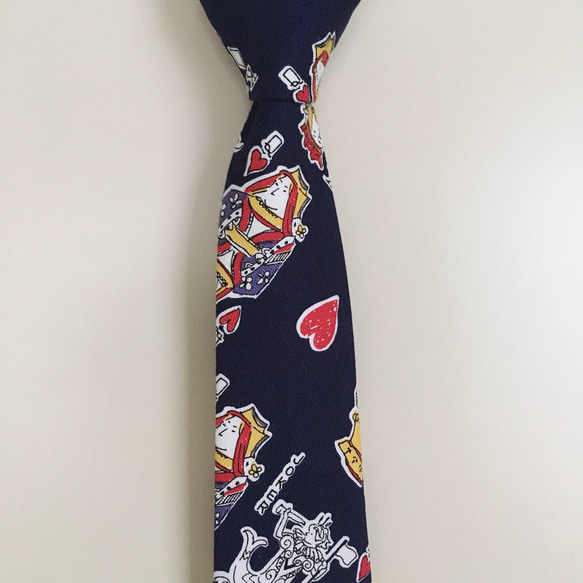 トランプの絵札柄ネクタイ(ブルー)《ハンドクラフトネクタイ