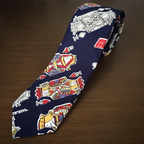 トランプの絵札柄ネクタイ(ブルー)《ハンドクラフトネクタイ