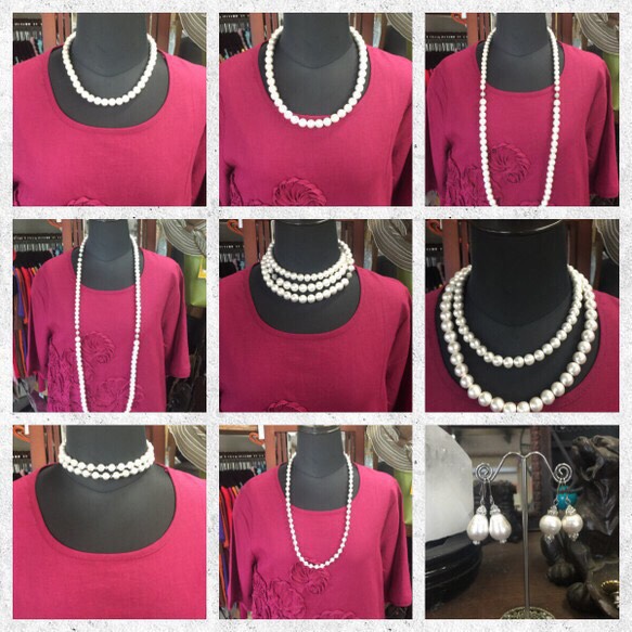 アレンジ自在 コットンパール×スワロフスキーのネックレス60cm