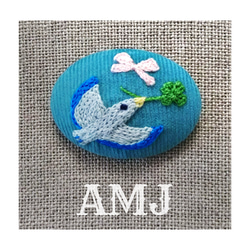 オーバル刺繍ブローチ blue bird （コーデュロイ） 3枚目の画像