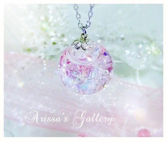 ♡春の夢 桜の雫ネックレス♡〜＊スワロフスキー＊スノードーム