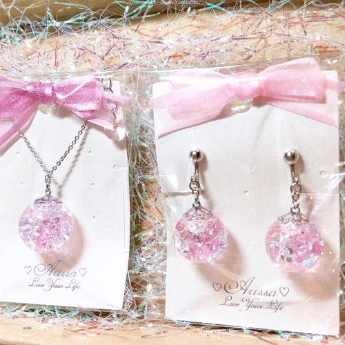 ♡桜の雫ピアス・イヤリング♡＊スワロフスキー＊ガラスドーム