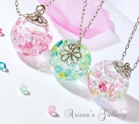 ♡Flower Gardenネックレス♡スワロフスキー＊スノードーム 2枚目の画像