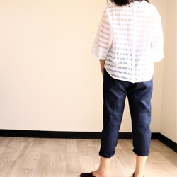 ベーシックデザイン リネンパンツ：ネイビー 6枚目の画像