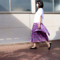 ふんわりちぇっくのギャザースカート：紫色 9枚目の画像