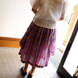 ふんわりちぇっくのギャザースカート：紫色 4枚目の画像