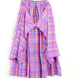ふんわりちぇっくのギャザースカート：紫色 6枚目の画像