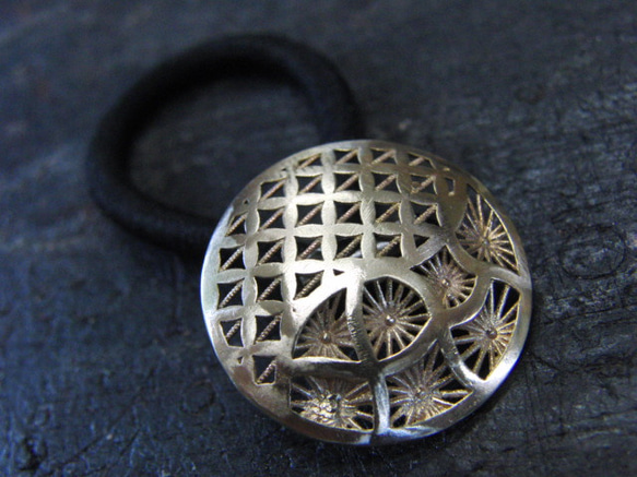 数量限定】真鍮製 和柄デザインループコンチョ/ヘアゴム付き/縫い留め