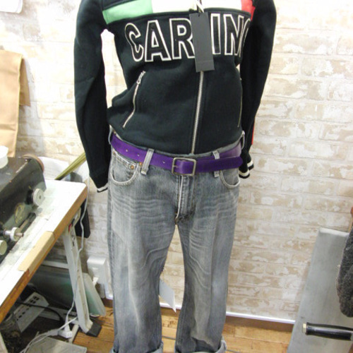 牛本革3cm幅の紫/パープルレザーベルト 140～50cm以下などサイズ調整