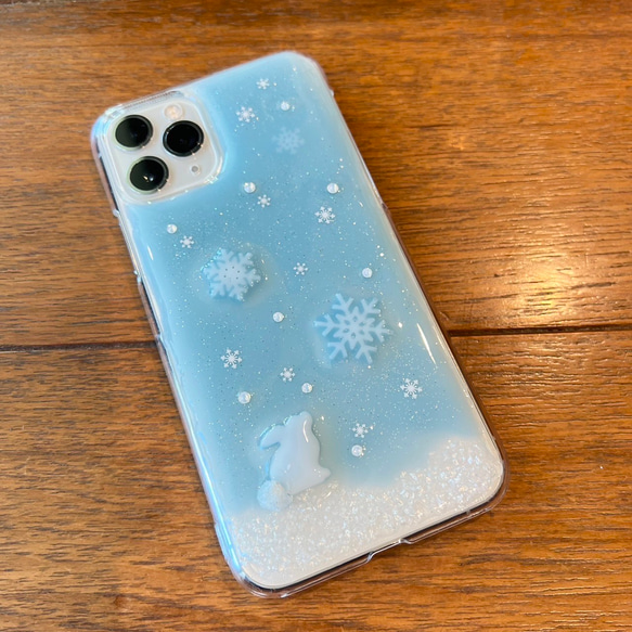 冬　雪の結晶とうさぎ　iPhone 各機種対応　ニュアンスカラー 9枚目の画像