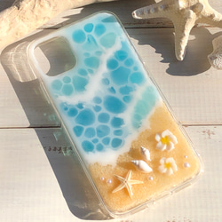 iPhone11 ハイブリッドケース 海 スターフィッシュ&プルメリア　ターコイズブルー現品限り 2枚目の画像