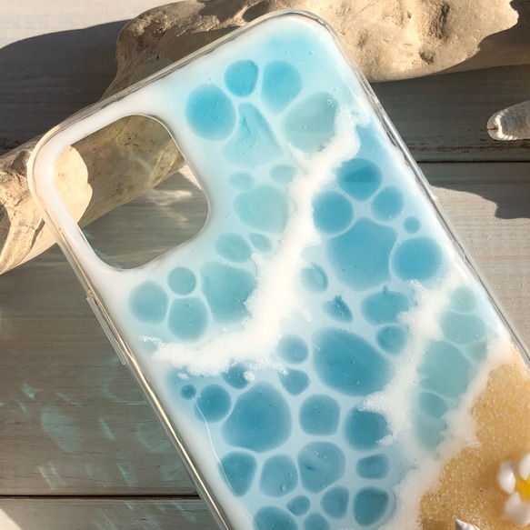 iPhone11 ハイブリッドケース 海 スターフィッシュ&プルメリア　ターコイズブルー現品限り 3枚目の画像