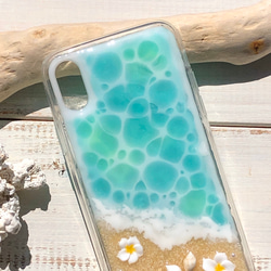 iPhone各種サイズ対応 ハイブリッドケース アクアグリーンの海とプルメリア 3枚目の画像