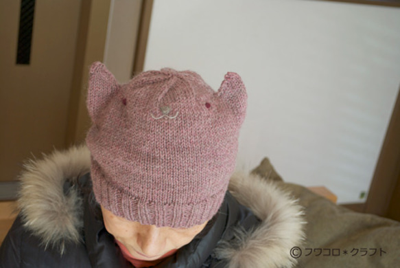 ネコミミニット帽（ピンク） 4枚目の画像