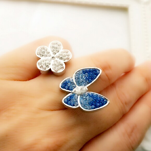 再販♡グルーデコ/スワロフスキー®️ブラック系リング スワロフスキー～バタフライ&フラワーリング@グルーデコ® 指輪・リング