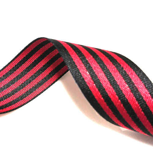 SALE！【W-40】【2m】☆ブラック×レッド☆両面サテンストライプリボン  