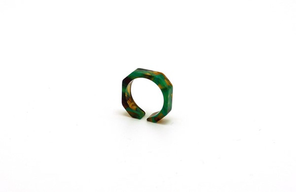 環/眼鏡材料製成的環♪寬6毫米FM（綠色/棕色圖案）手工拋光美麗♪來自福井 第1張的照片
