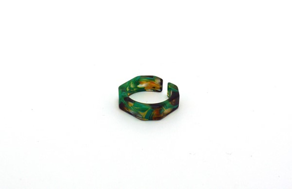 環/眼鏡材料製成的環♪寬6毫米FM（綠色/棕色圖案）手工拋光美麗♪來自福井 第4張的照片