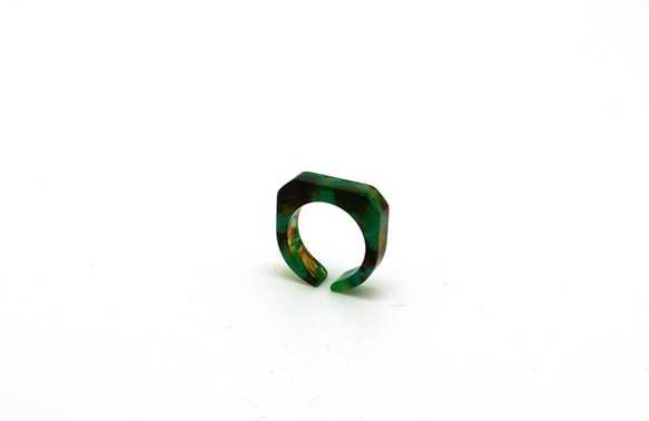 由眼鏡材料製成的戒指/戒指♪寬6毫米FL（綠色/棕色圖案）手工拋光的美麗♪來自眼鏡的產地福井 第1張的照片