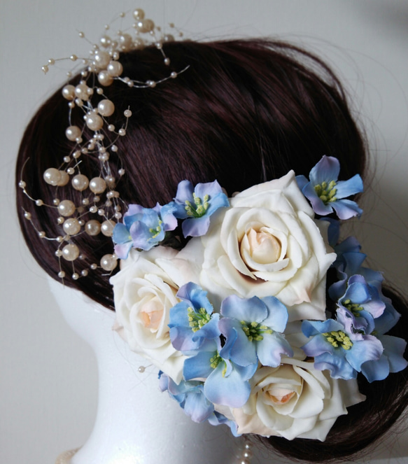 上品パールとサムシングブルー ヘッドドレス ☆ウェディング☆ 2枚目の画像