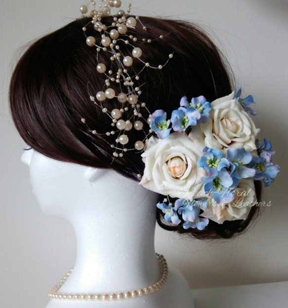 上品パールとサムシングブルー ヘッドドレス ☆ウェディング☆ 4枚目の画像