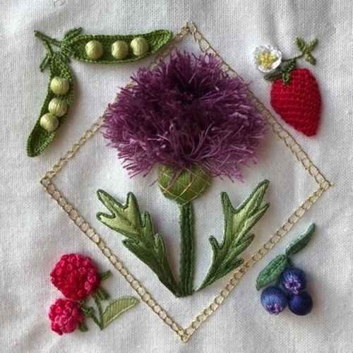 イギリス刺繍 スタンプワーク あざみ その他アート RosyRobin