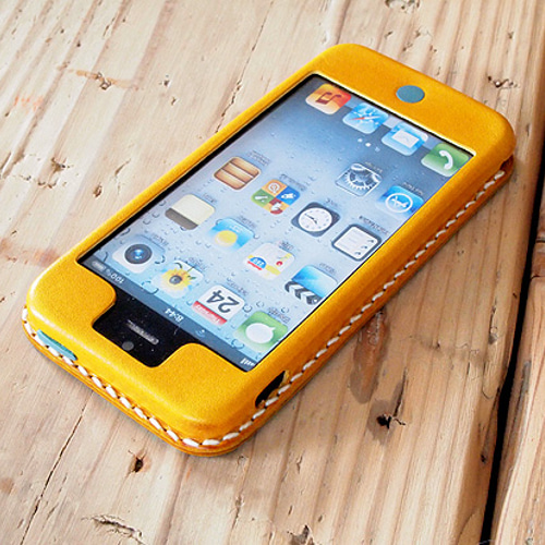 レザーiPhone5 ケース #イエロー×ターコイズ（シンプル） iPhoneケース 