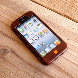 レザーiPhone5 ケース #チョコ×イエロー（シンプル） 1枚目の画像