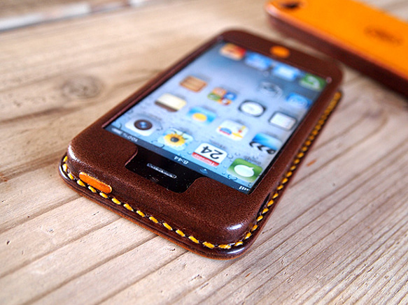 レザーiPhone5 ケース #チョコ×イエロー（シンプル） 3枚目の画像