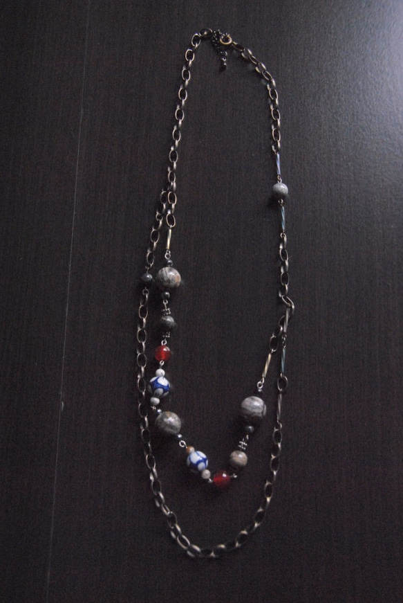 『Japanesque』ジャパネスク〜アンティークネックレス(Silver leaf and Red agate)〜 4枚目の画像