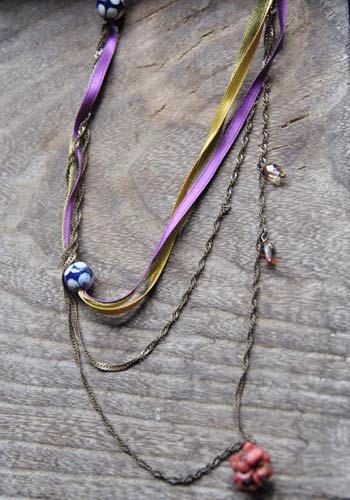 『Japanesque』ジャパネスク〜アンティークネックレス(Coral and Satin ribbon)〜