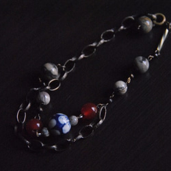 『Japanesque』ジャパネスク〜アンティークブレスレット(Silver leaf and Red agate)〜 1枚目の画像