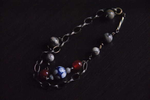 『Japanesque』ジャパネスク〜アンティークブレスレット(Silver leaf and Red agate)〜 1枚目の画像