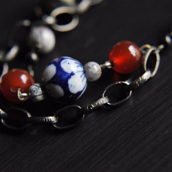 『Japanesque』ジャパネスク〜アンティークブレスレット(Silver leaf and Red agate)〜 5枚目の画像