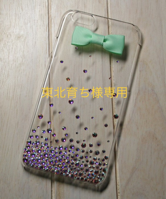 ★SALE中★クリスタルABバブル&リボン☆iPhone SE2 ケース カバー☆スワロフスキー デコ スワロ 1枚目の画像