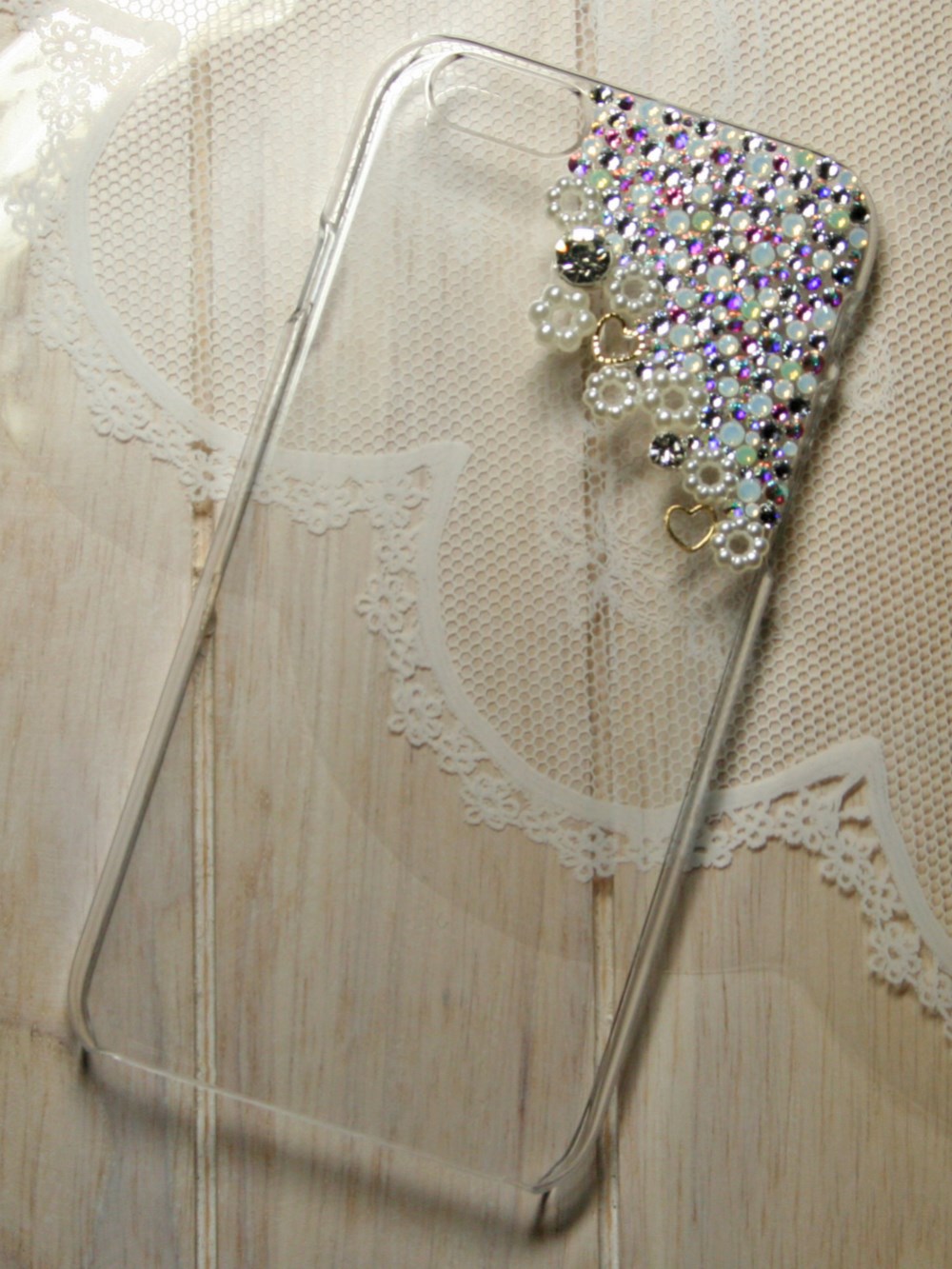 華やかなホワイトゴージャス☆iPhone6/6s ケース カバー☆スワロフスキー デコ スワロ