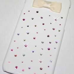 ★SALE中★ホワイトリボンにカラフルドット☆iPhone6/6s ケース カバー☆スワロフスキー デコ 2枚目の画像
