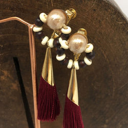 ♪再販♪chasseur earring（wine red tassel）※14KGFピアスに付け替え可※ 2枚目の画像