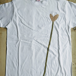 夏•半袖の裂織ステッチTシャツ•桜染のお花 4枚目の画像