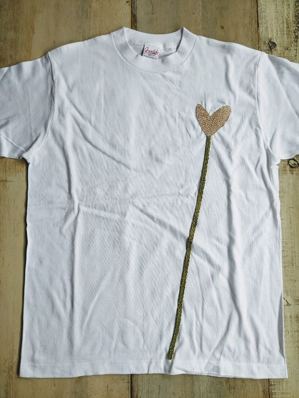 夏•半袖の裂織ステッチTシャツ•桜染のお花 4枚目の画像