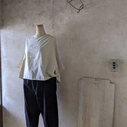 裂き織のポケット・藍染のサルエル風パンツ　ゆったりフリーサイズ 2枚目の画像