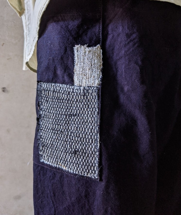 裂き織のポケット・藍染のサルエル風パンツ　ゆったりフリーサイズ 5枚目の画像