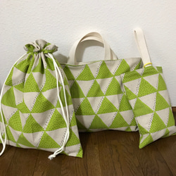 ハンドメイド キルティング レッスンバッグ 上履き入れ ギンガムチェック 入園入学グッズ2点セット》レッスンバッグ・上履き袋キルティング