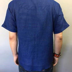 本近江織麻布手もみシャツ（黒×ブルー） 2枚目の画像