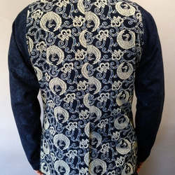 吉兆藍木綿テーラードジャケット（唐草鶴紋様）袖・衿裏使い 3枚目の画像