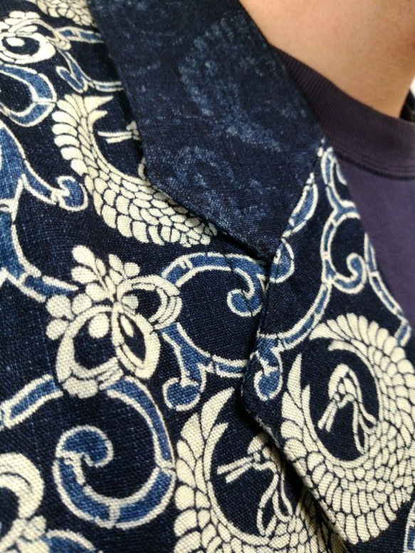 吉兆藍木綿テーラードジャケット（唐草鶴紋様）袖・衿裏使い 4枚目の画像
