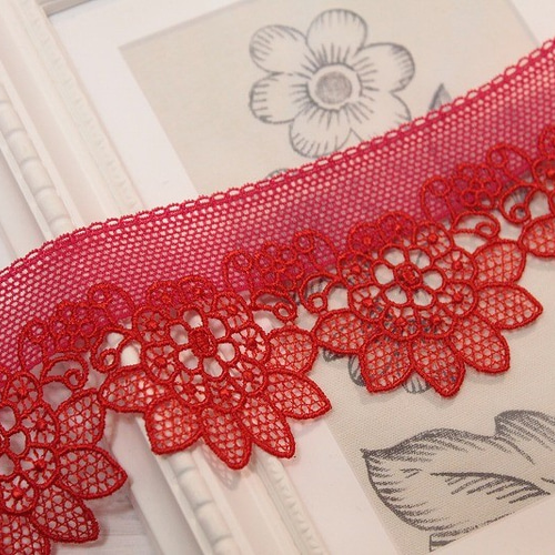 スイス製ケミカルレース レッド赤幅6.2cm おしゃれな花柄1m [bischoff