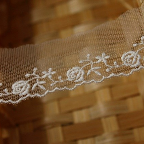 6.5m！幅3.6cm可愛い薔薇柄チュールレース オフホワイト[576808