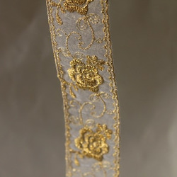 １ｍ！幅3.6cmキラキラ薔薇柄刺繍レース　ゴールド(8469金） 2枚目の画像
